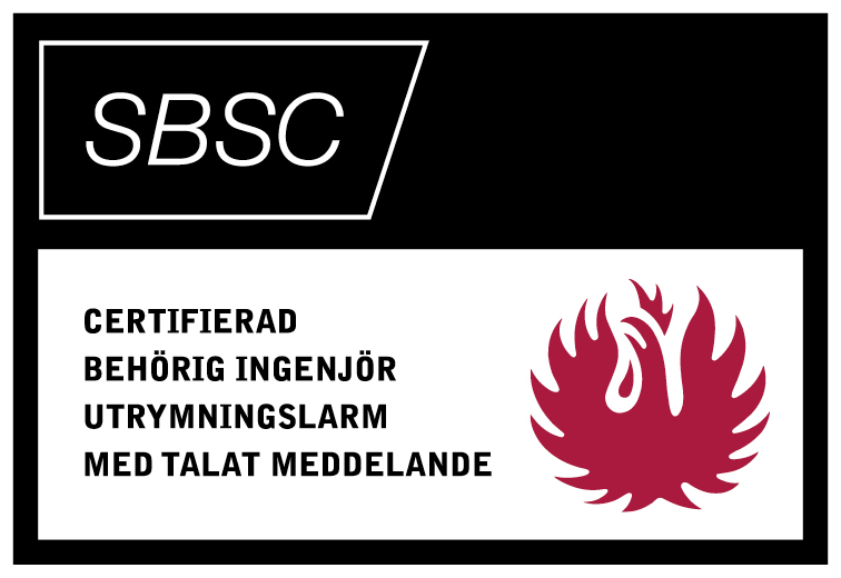 Certifierad behörig ingenjör utrymningslarm med talat meddelande